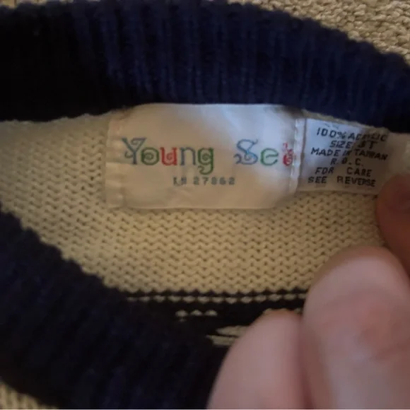 Kids Fair Isle Reindeer Crewneck Sweater - Navy, White & Burgundy - Picture 2 of 2